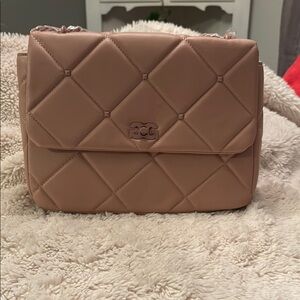 Pink Quilted Shoulder Bag with Flap Closure